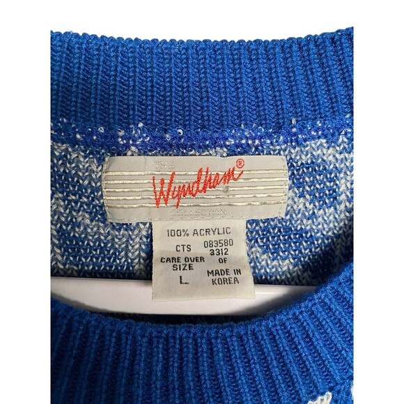 Wyndham Sweater Blue Chevron Round Neck 3/4 Sleeve - Picture 3 of 7